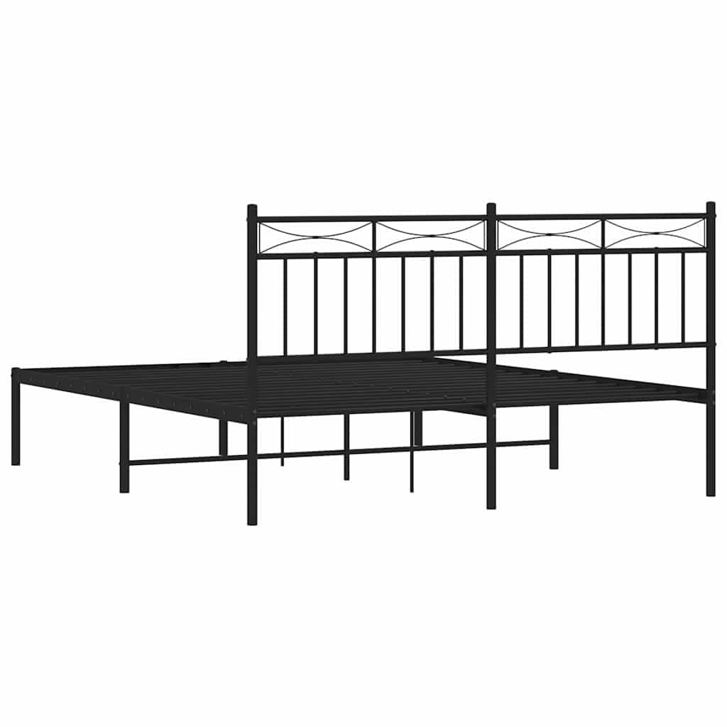 Metal Bed Frame 150x200 cm with Headboard in Black