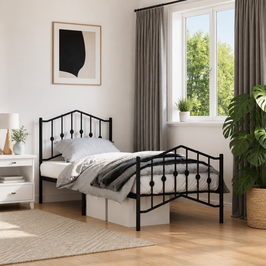Metal Bed Frame 90x190 cm with Headboard & Footboard