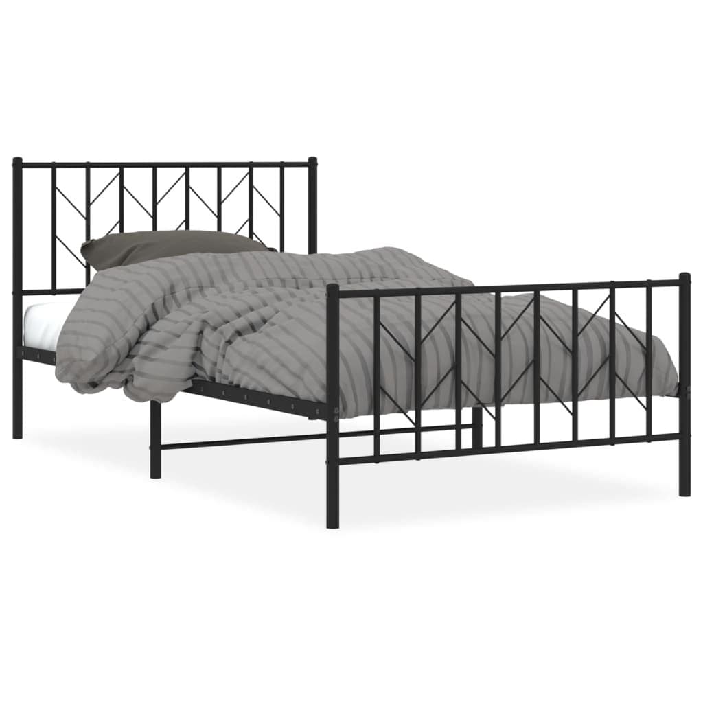 Black King Single Metal Bed Frame with Footboard