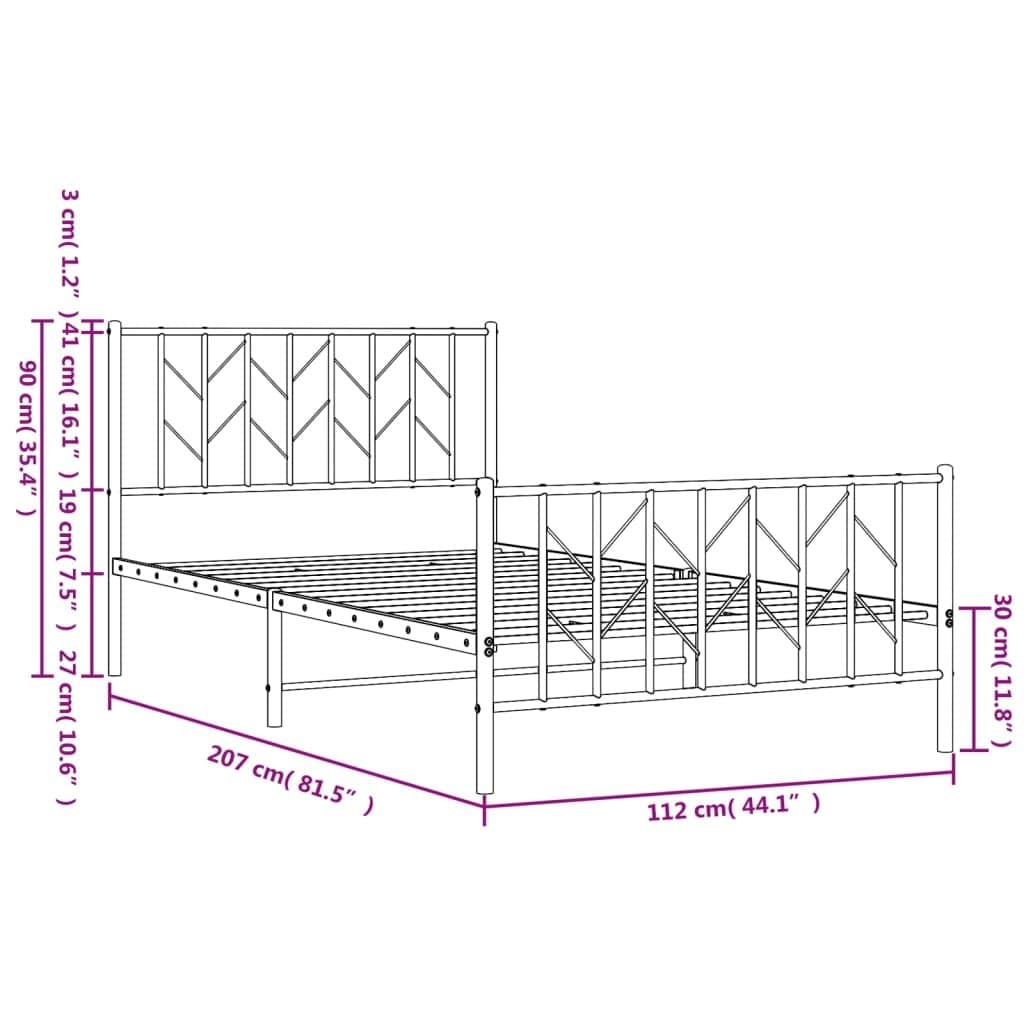Black King Single Metal Bed Frame with Footboard