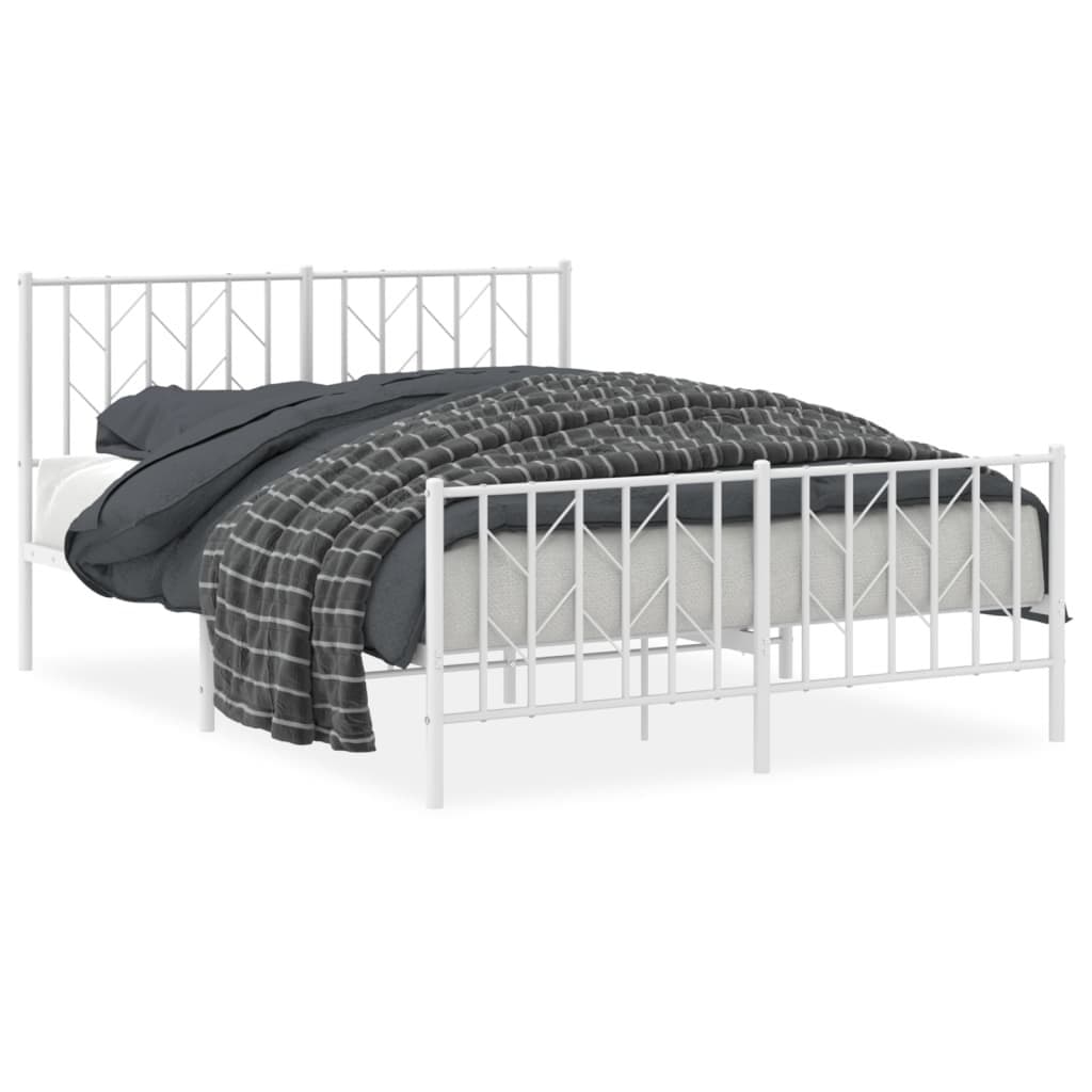 White Steel Metal Bed Frame 135x190 cm with Headboard & Footboard