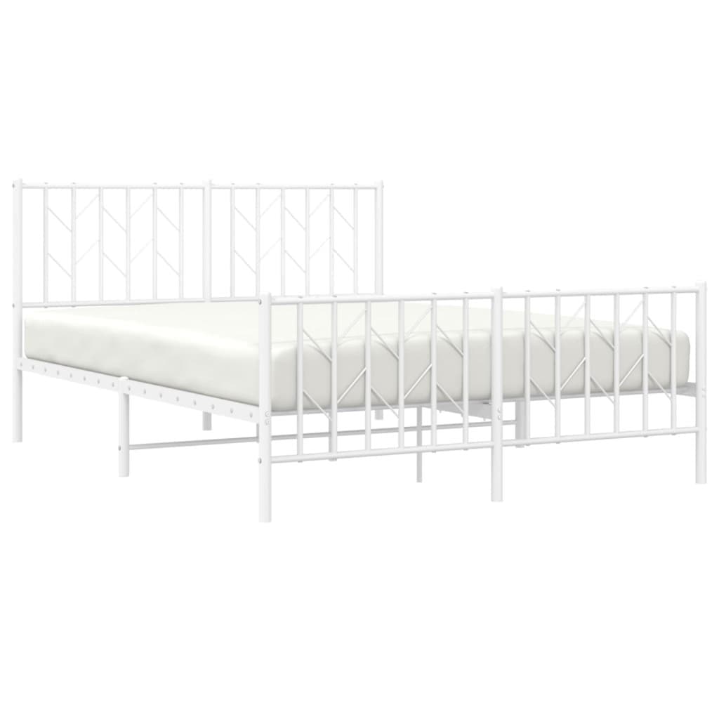 White Steel Metal Bed Frame 135x190 cm with Headboard & Footboard