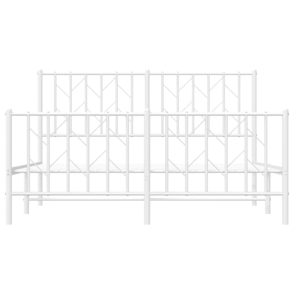 White Steel Metal Bed Frame 135x190 cm with Headboard & Footboard