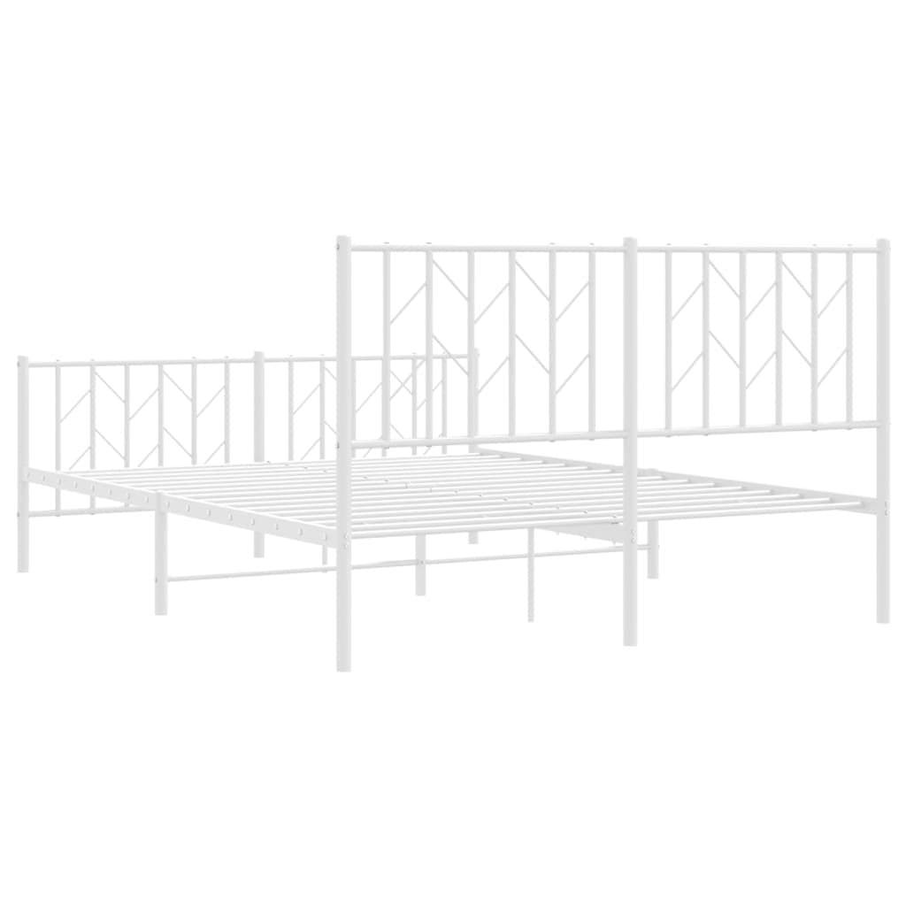White Steel Metal Bed Frame 135x190 cm with Headboard & Footboard