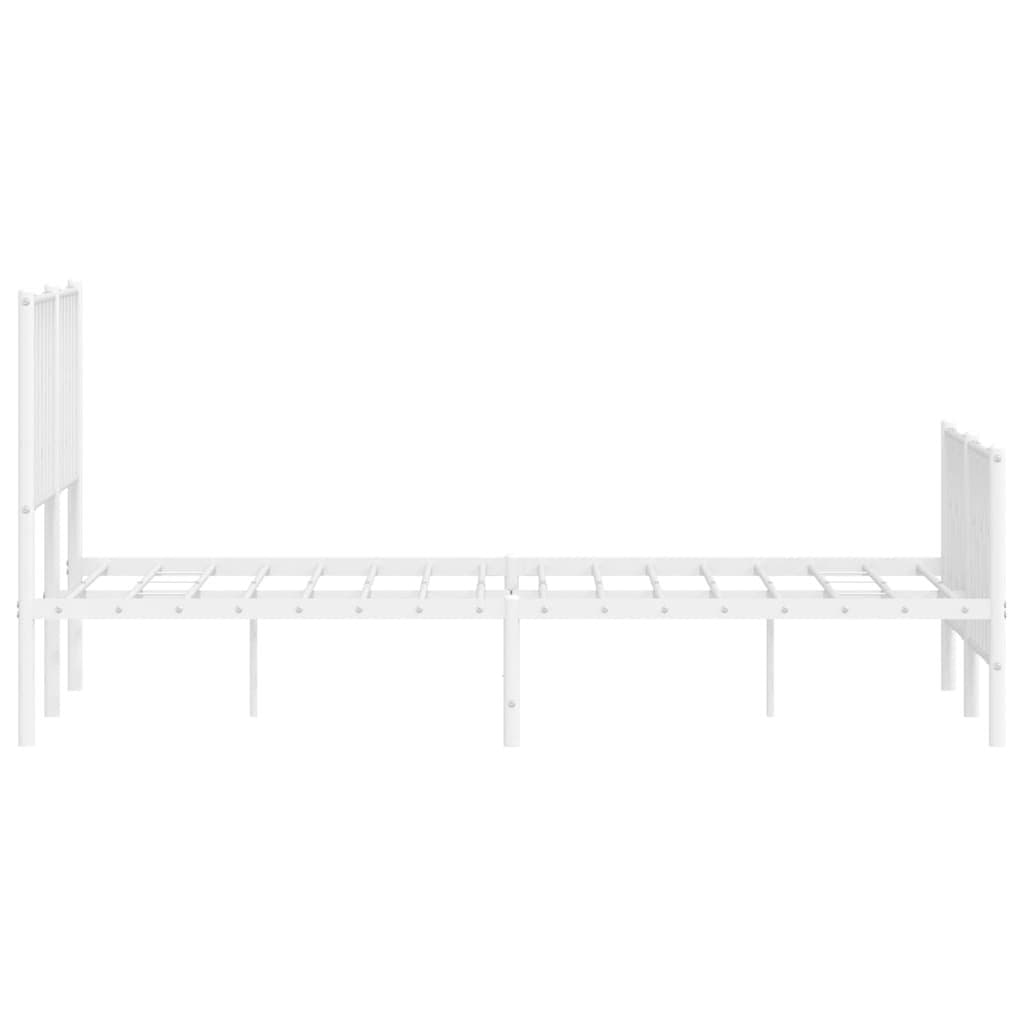 White Steel Metal Bed Frame 135x190 cm with Headboard & Footboard