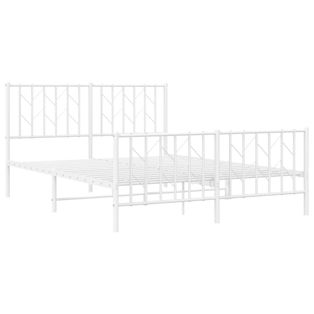 White Steel Metal Bed Frame 135x190 cm with Headboard & Footboard