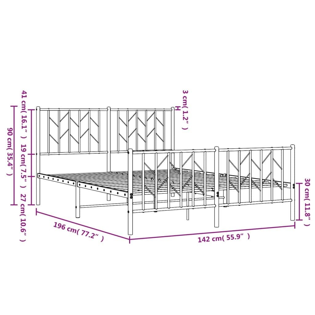 White Steel Metal Bed Frame 135x190 cm with Headboard & Footboard