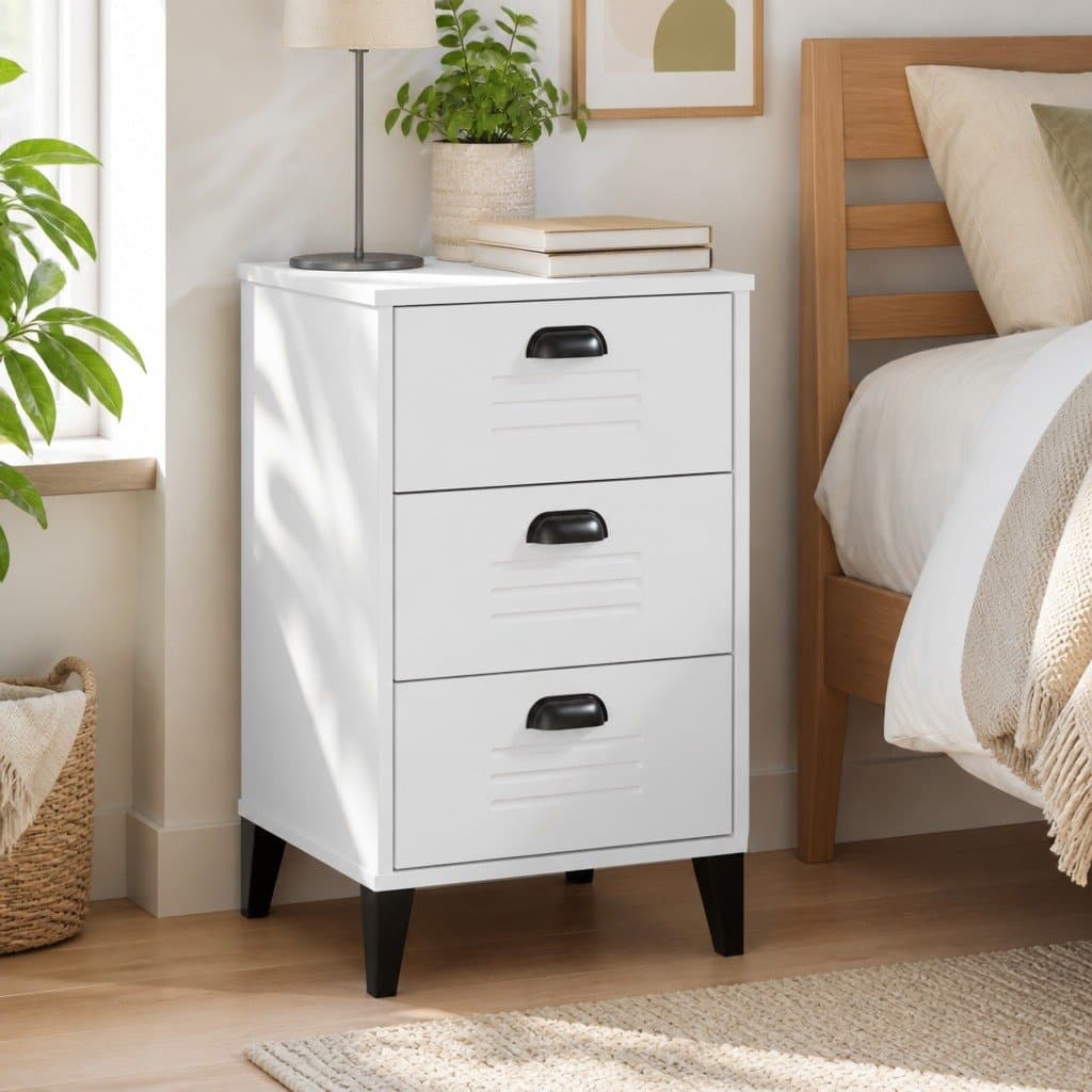 White Engineered Wood Bedside Cabinet for Storage