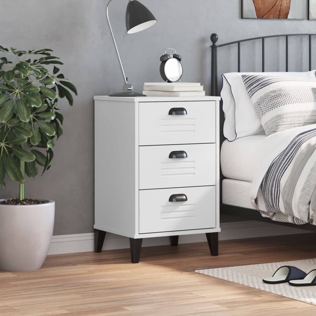 White Engineered Wood Bedside Cabinet for Storage