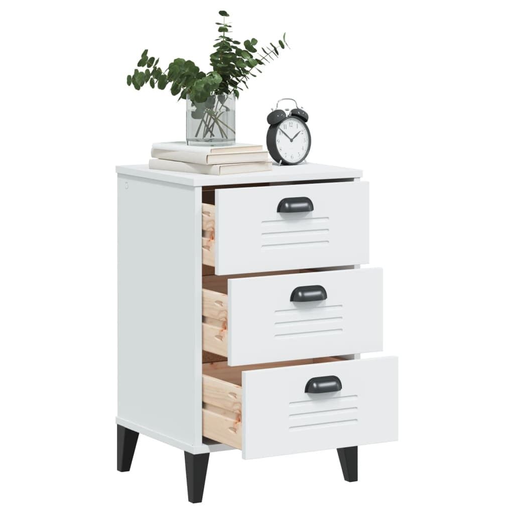 White Engineered Wood Bedside Cabinet for Storage
