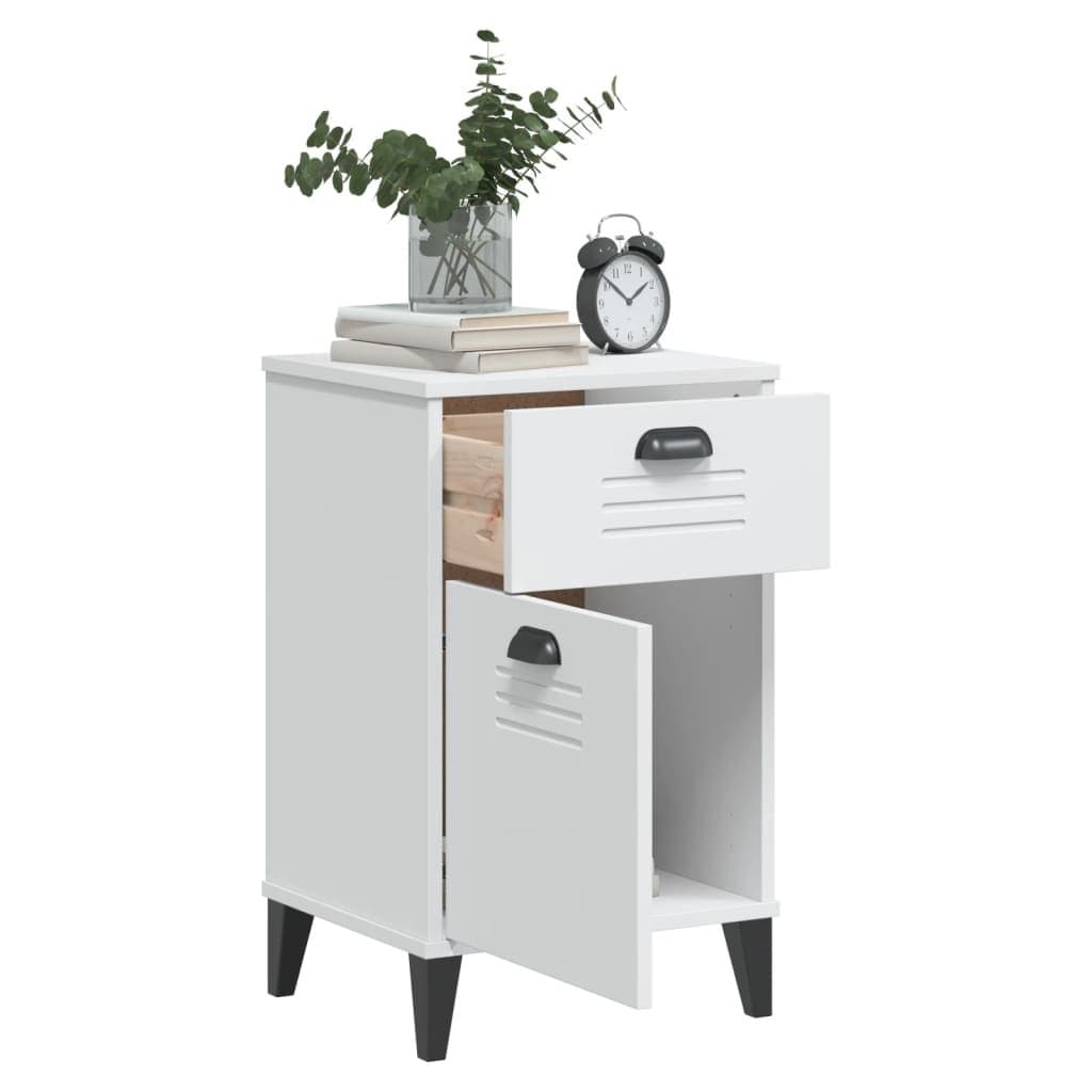 White Bedside Cabinet Nightstand Storage Table Bedroom Furniture with Handles
