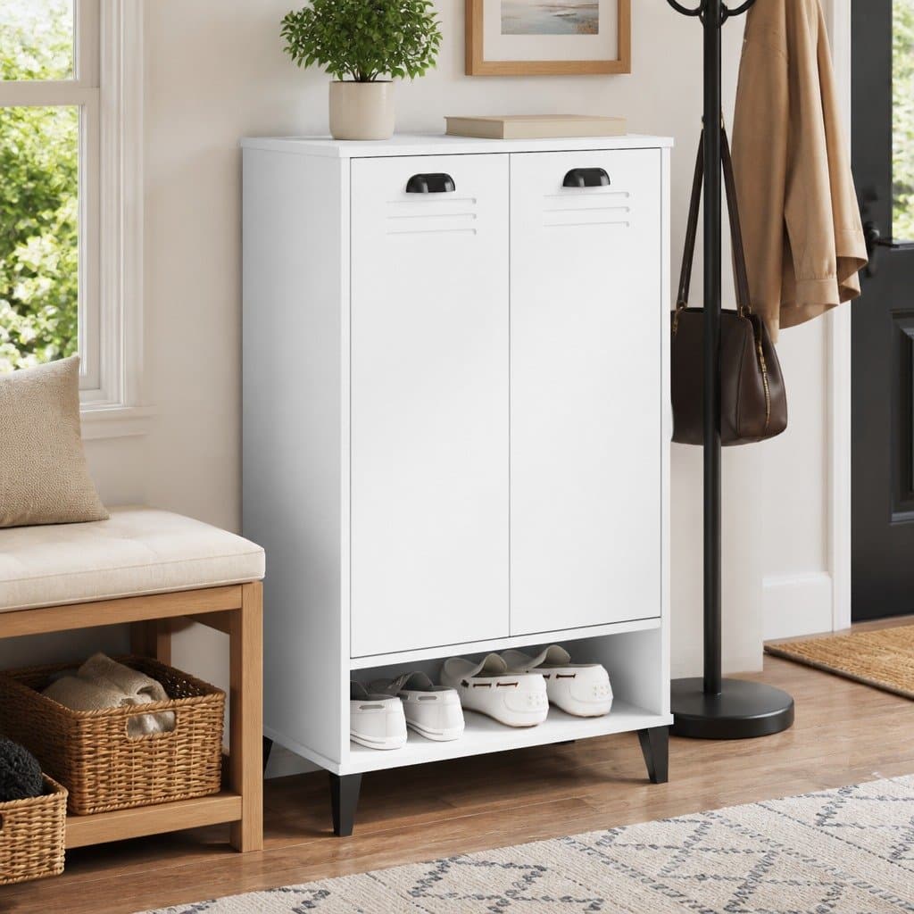White Engineered Wood Shoe Cabinet for Organising