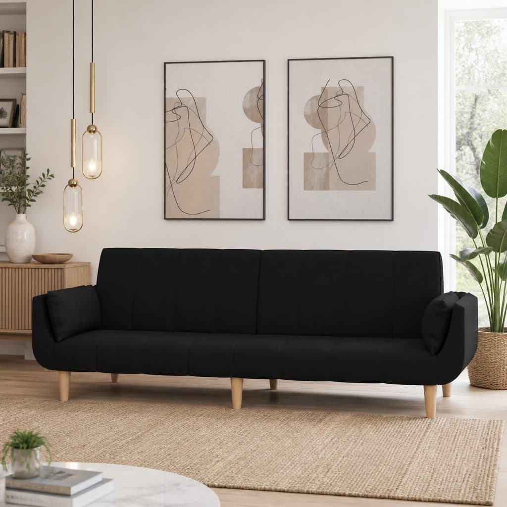 Convertible 2-Seater Sofa Bed in Black Fabric