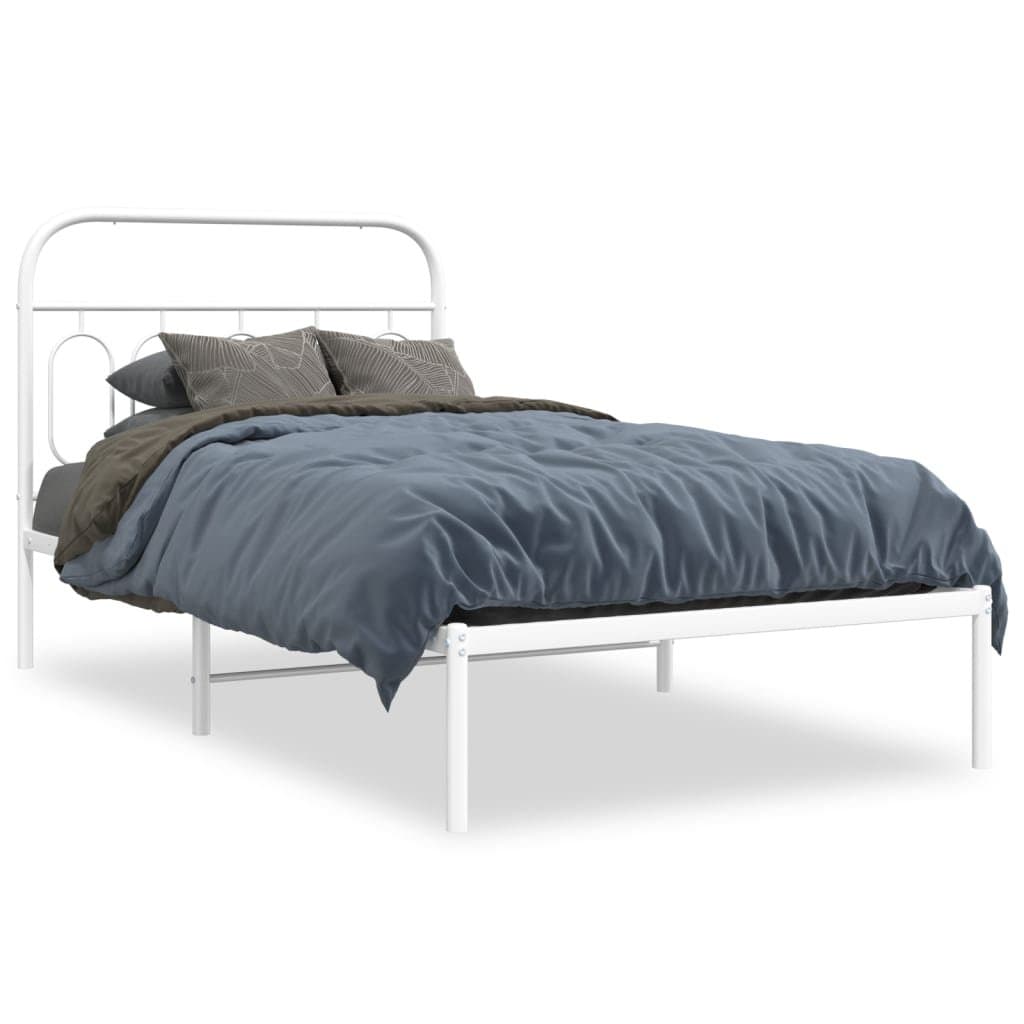 King Single Metal Bed Frame with White Headboard