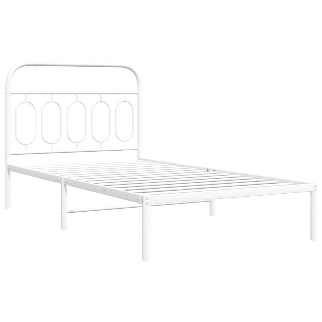 King Single Metal Bed Frame with White Headboard