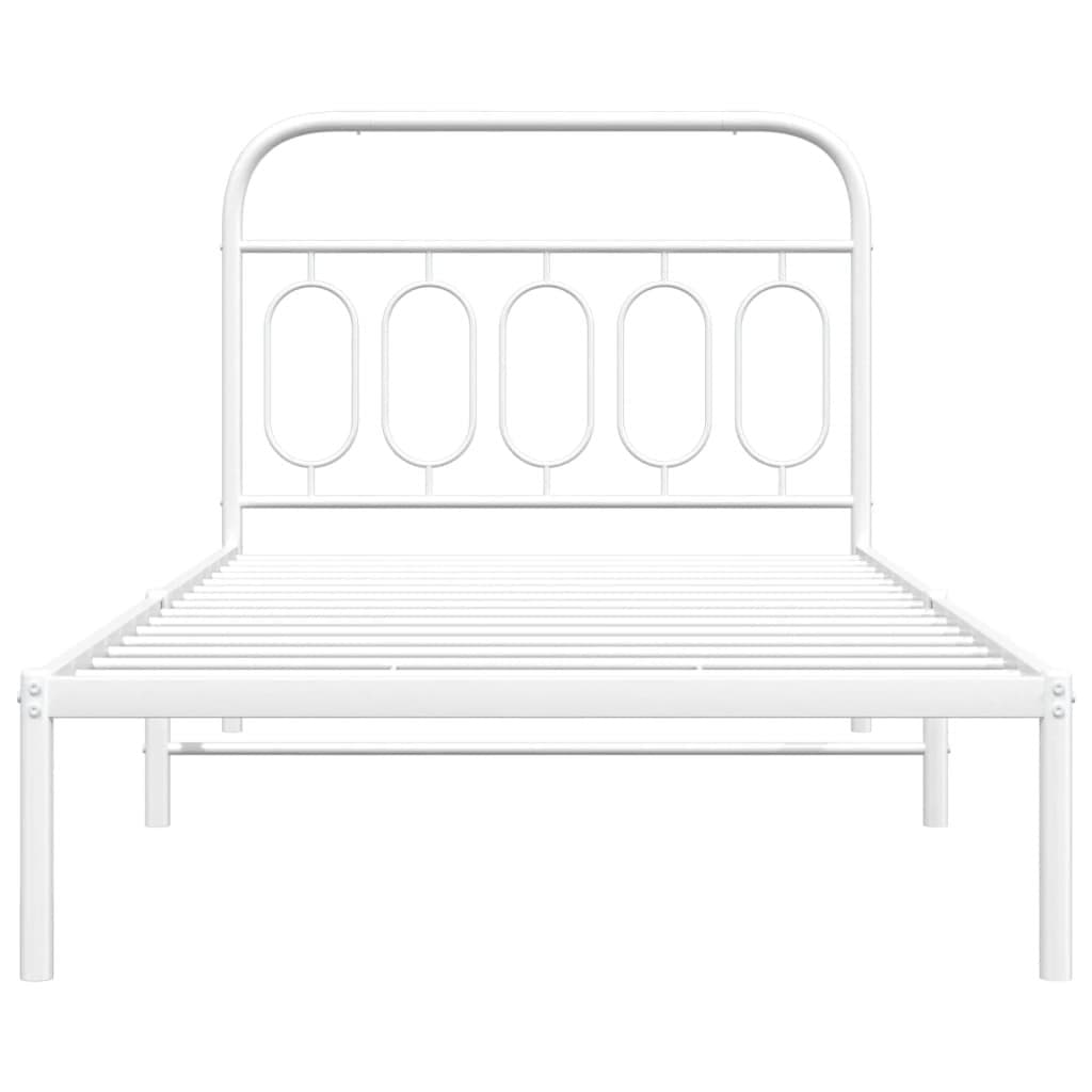 King Single Metal Bed Frame with White Headboard