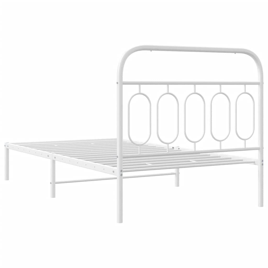 King Single Metal Bed Frame with White Headboard