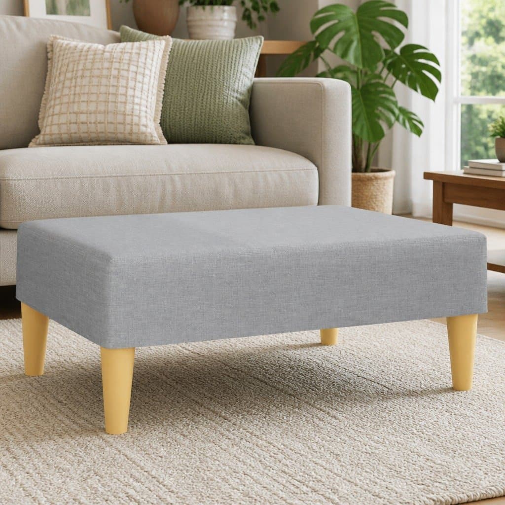 Light Grey Fabric Footstool with Plywood Frame