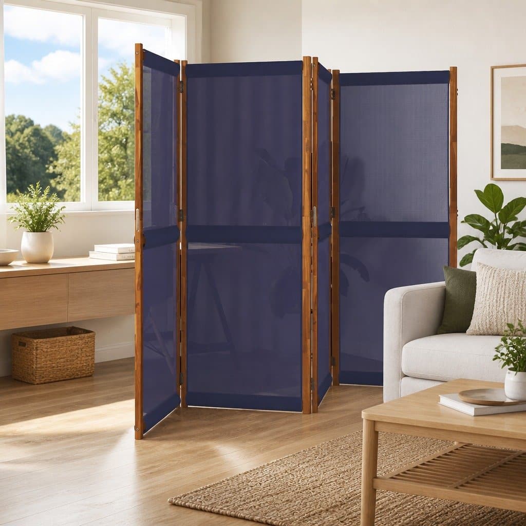 4-Panel Folding Room Divider Screen in Dark Blue
