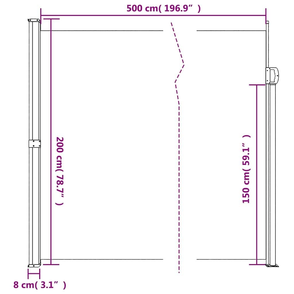 Retractable Side Awning 200x500 cm Black