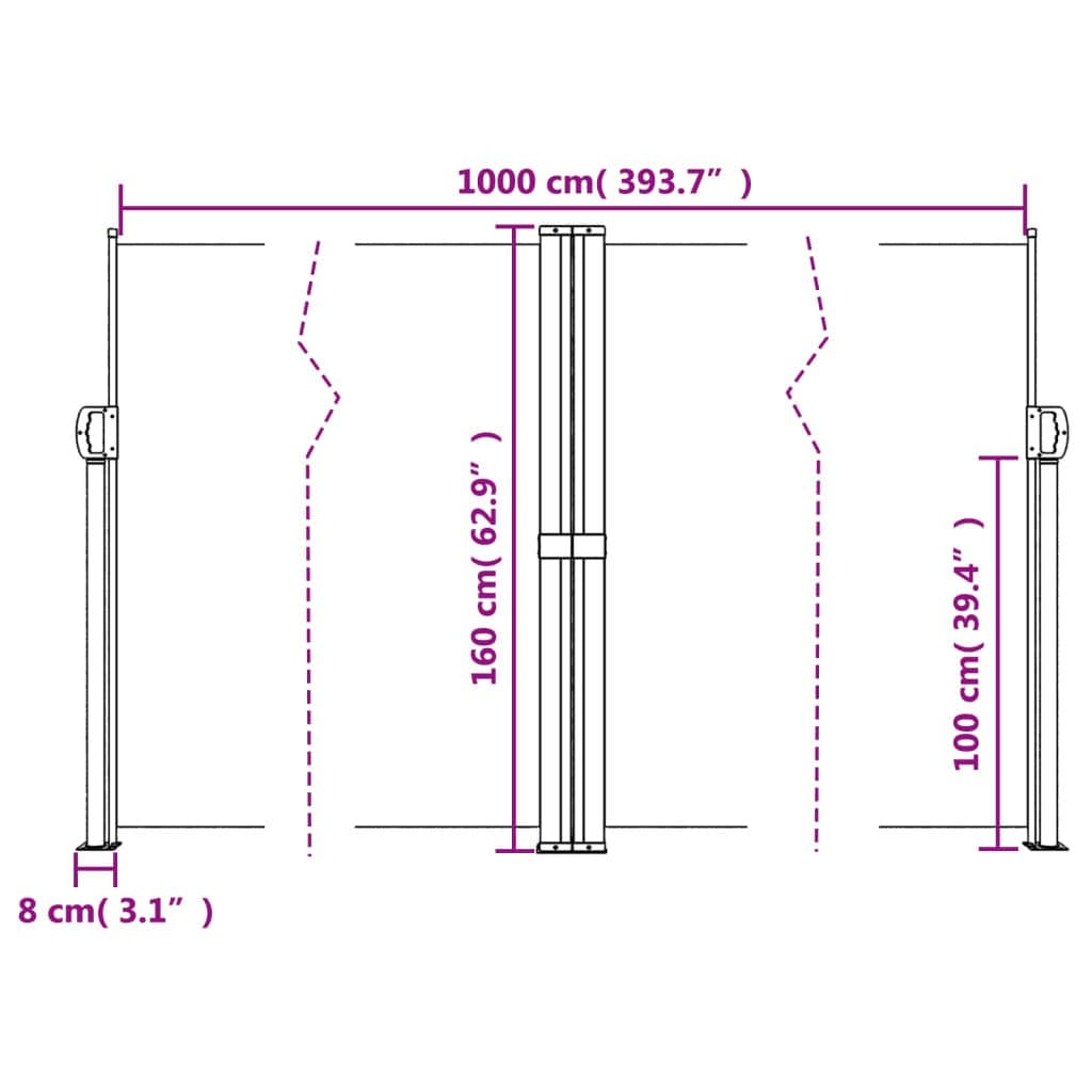 Retractable Side Awning 160x1000cm Black