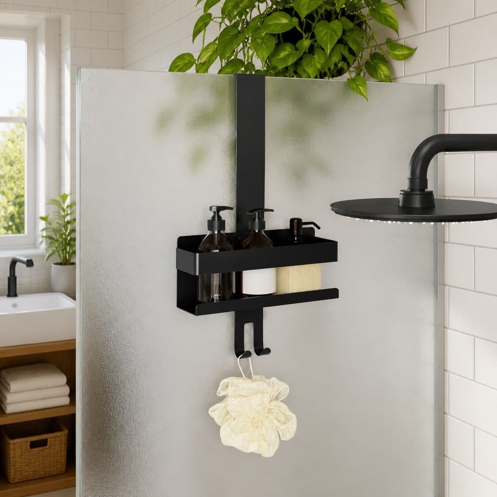 Hanging Shower Caddy with Hooks for Towels