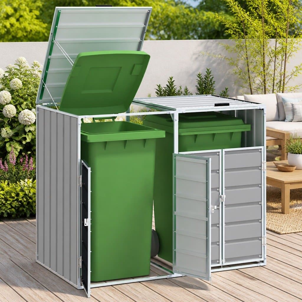 Steel Double Wheelie Bin Storage Grey Enclosure