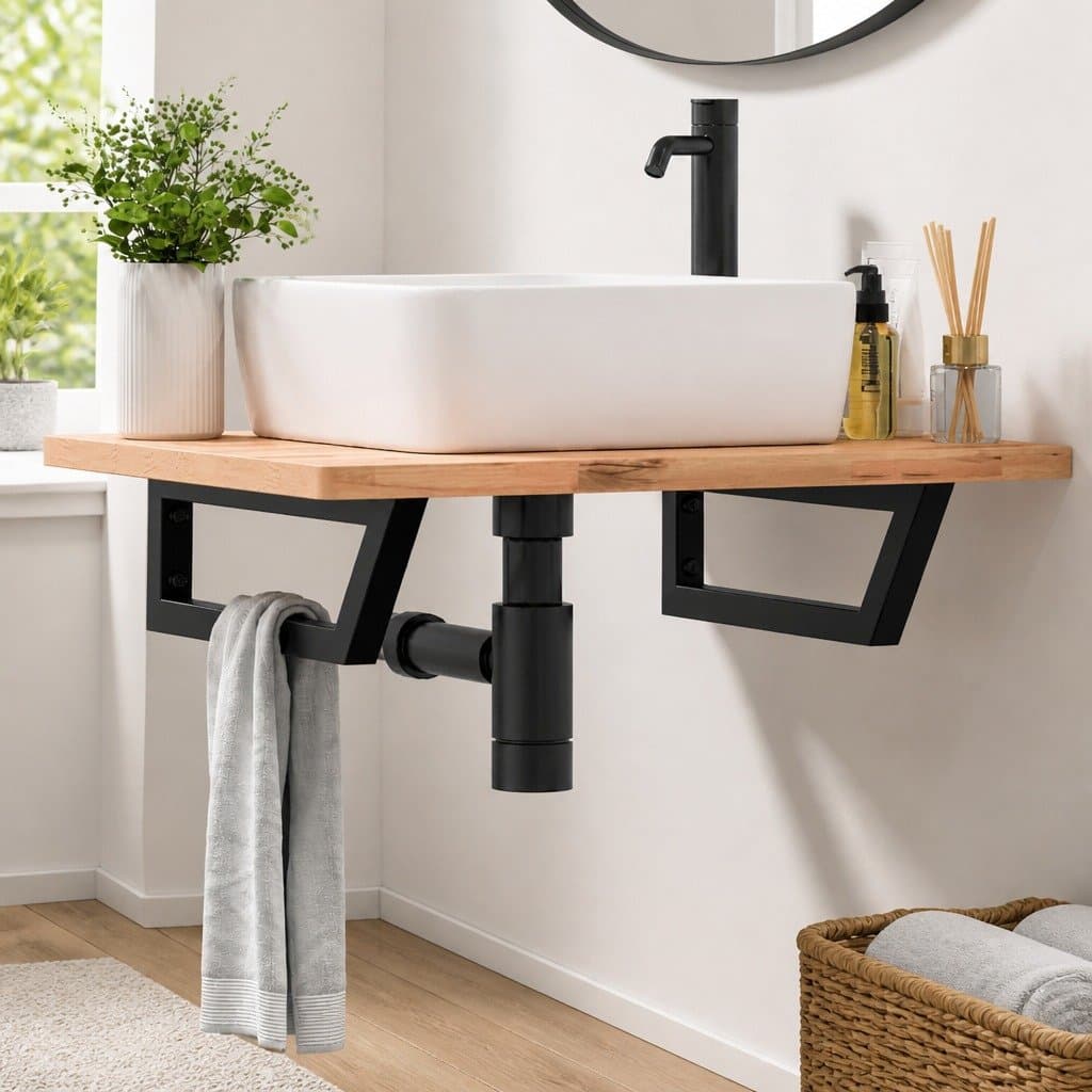 Steel Wall Mount Shelf Brackets for Washbasin 2 pcs Black