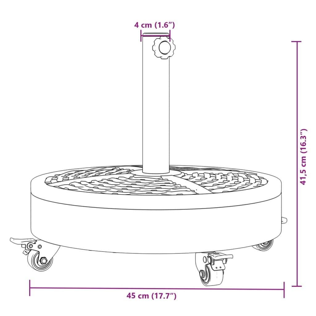 Parasol Base with Wheels Lockable Castors Round 27kg Outdoor Umbrella Stand