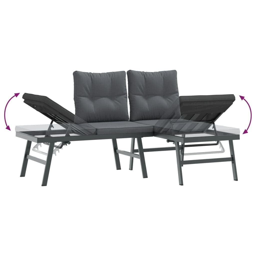 Black Steel Garden Benches Set for Outdoors