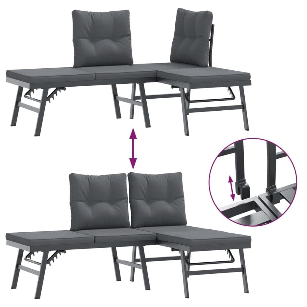 Black Steel Garden Benches Set for Outdoors