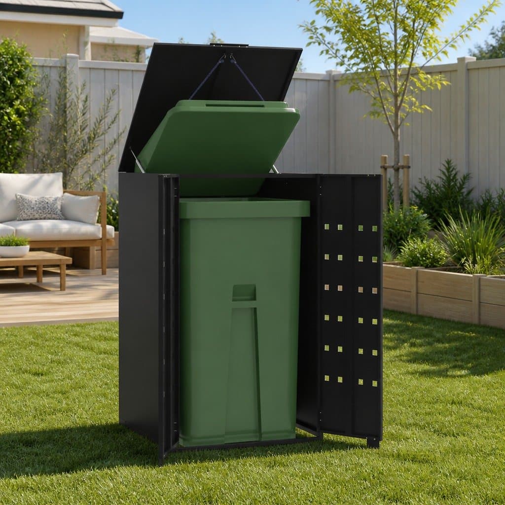 Wheelie Bin Storage Single Garbage Can Enclosure Black Steel Garden Waste