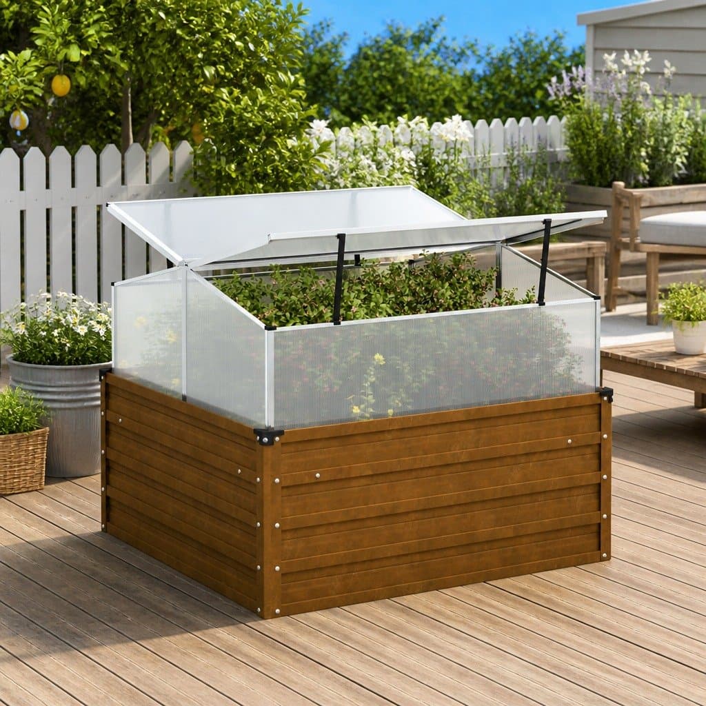 Weathering Steel Garden Planter with Greenhouse