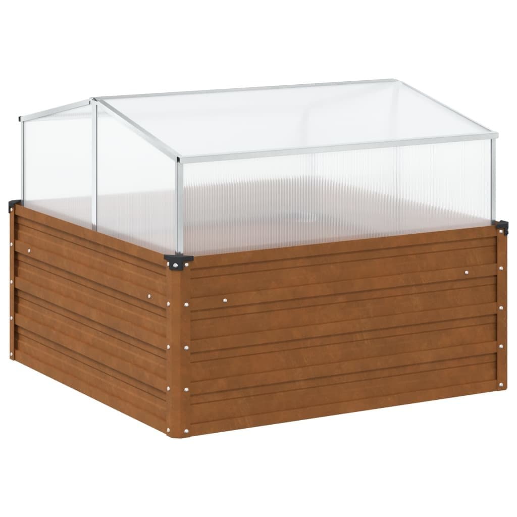 Weathering Steel Garden Planter with Greenhouse