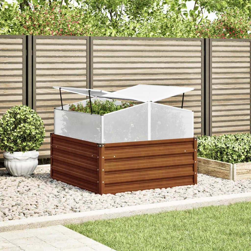 Weathering Steel Garden Planter with Greenhouse