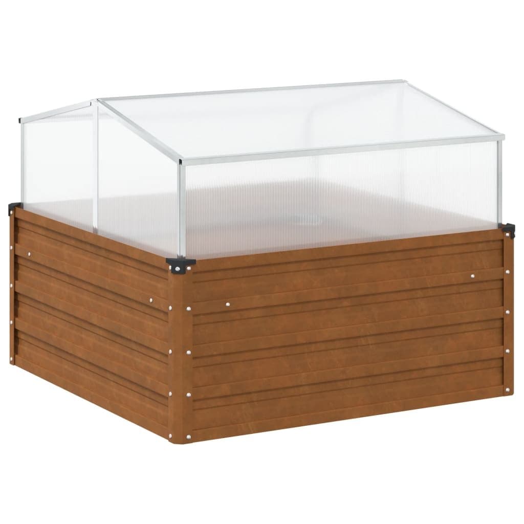 Weathering Steel Garden Planter with Greenhouse