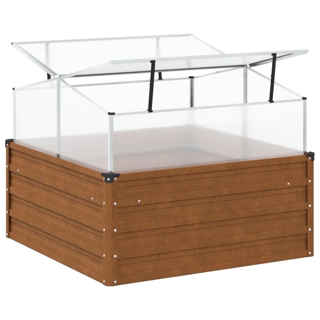 Weathering Steel Garden Planter with Greenhouse