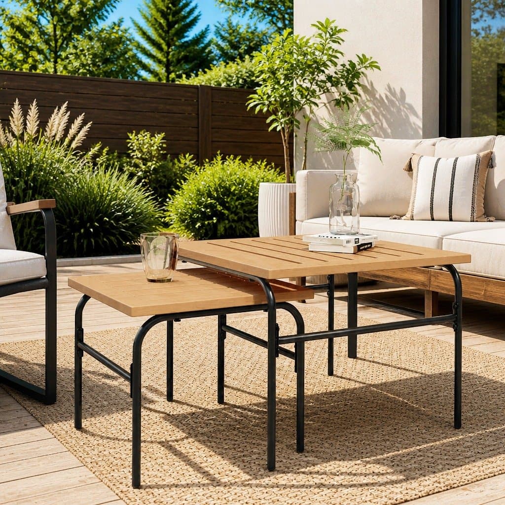 Garden Nest Coffee Tables 2 Pieces Brown Black Steel Outdoor Furniture