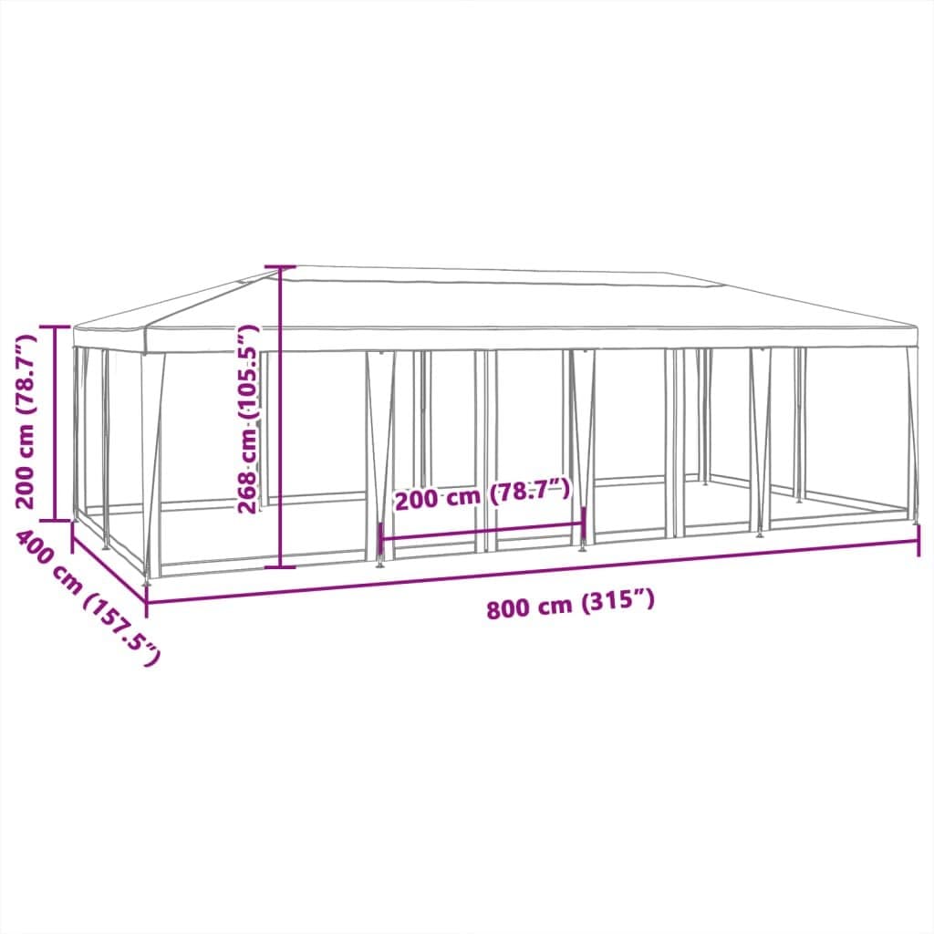 Party Tent Outdoor Gazebo 8x4m with 12 Mesh Sidewalls Garden Canopy Shelter