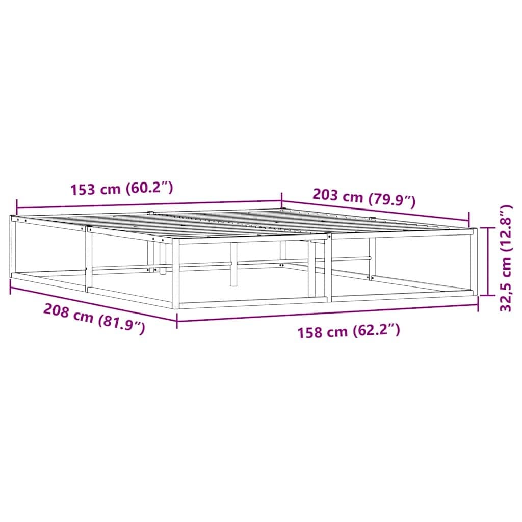Queen Metal Bed Frame 153x203 cm Black Slatted Base Storage Space