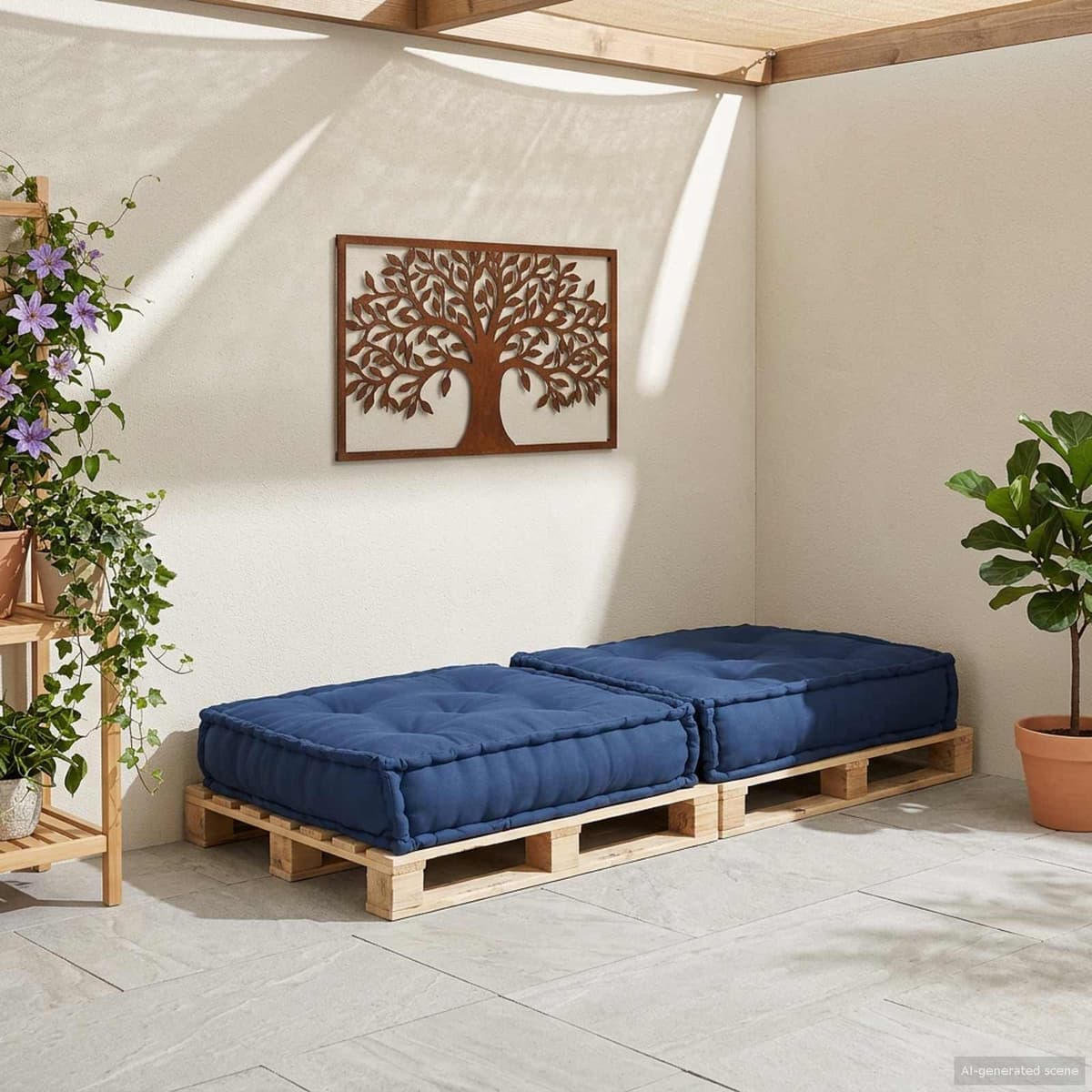 Modular Sofa Unit Blue Fabric 70x70x36cm Indoor Outdoor Lounge Cushion Seating