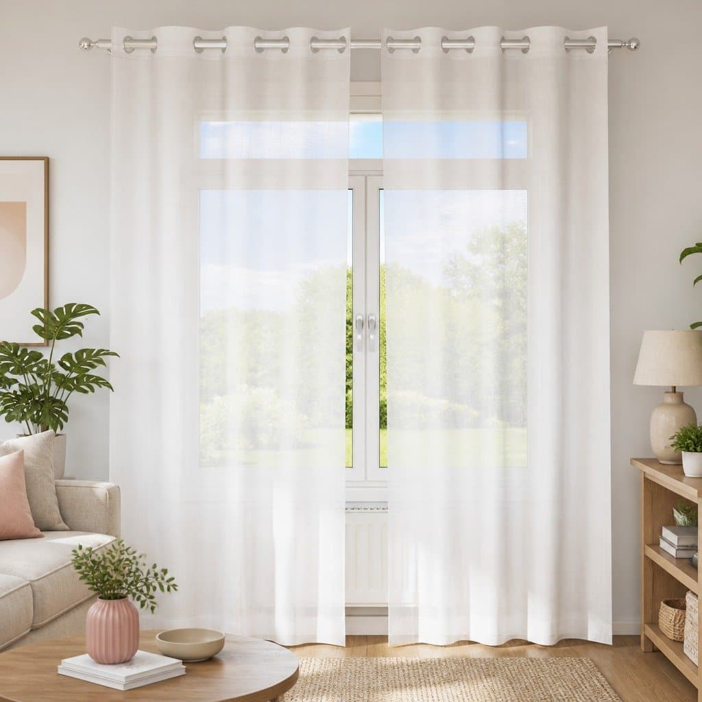 Voile Curtains with Grommets, 2 Pcs, White