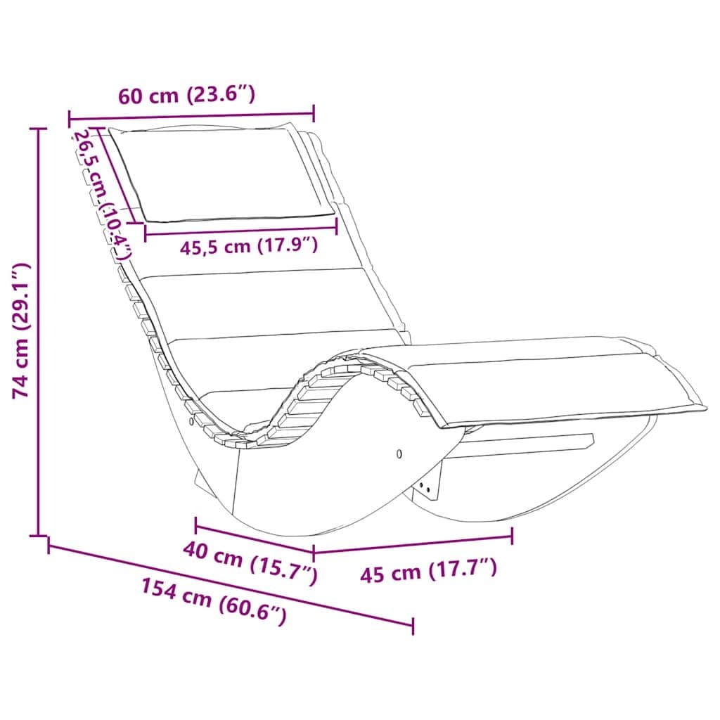 Wooden Rocking Lounger with Cushion for Outdoors