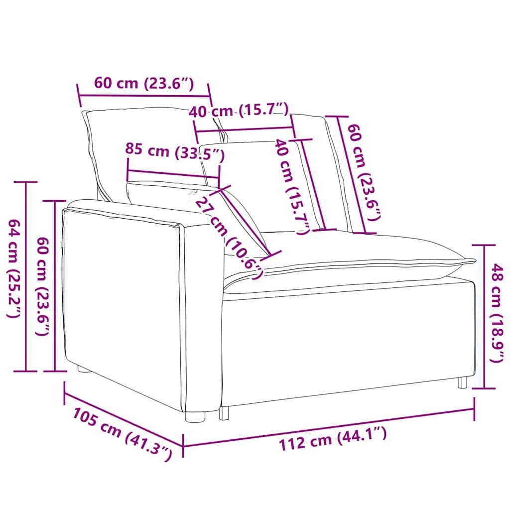 Modular Sofa Armrest End Module with Cushions Grey Sectional Unit 100cm