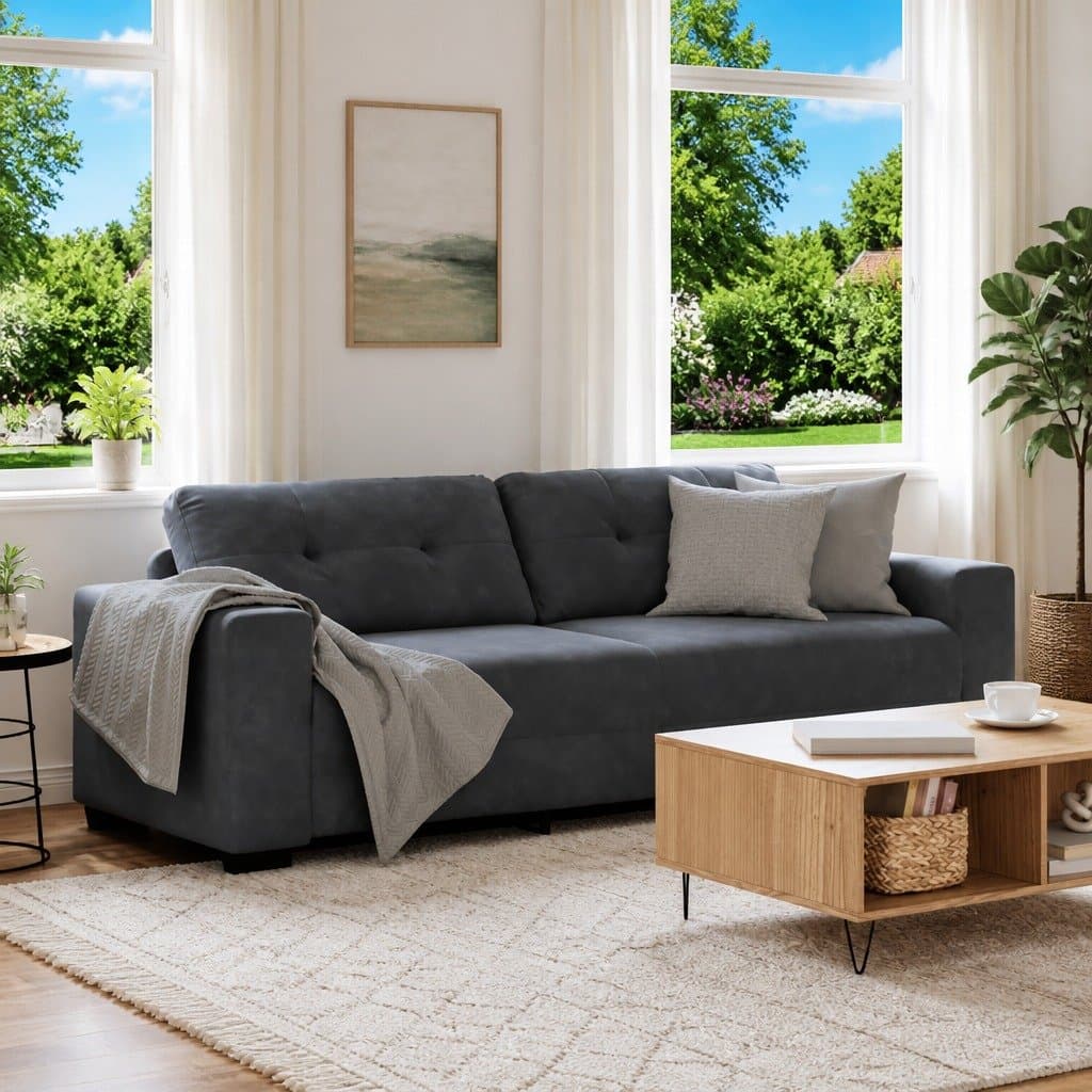 3-Seater Grey Velvet Sofa for Comfort and Stability