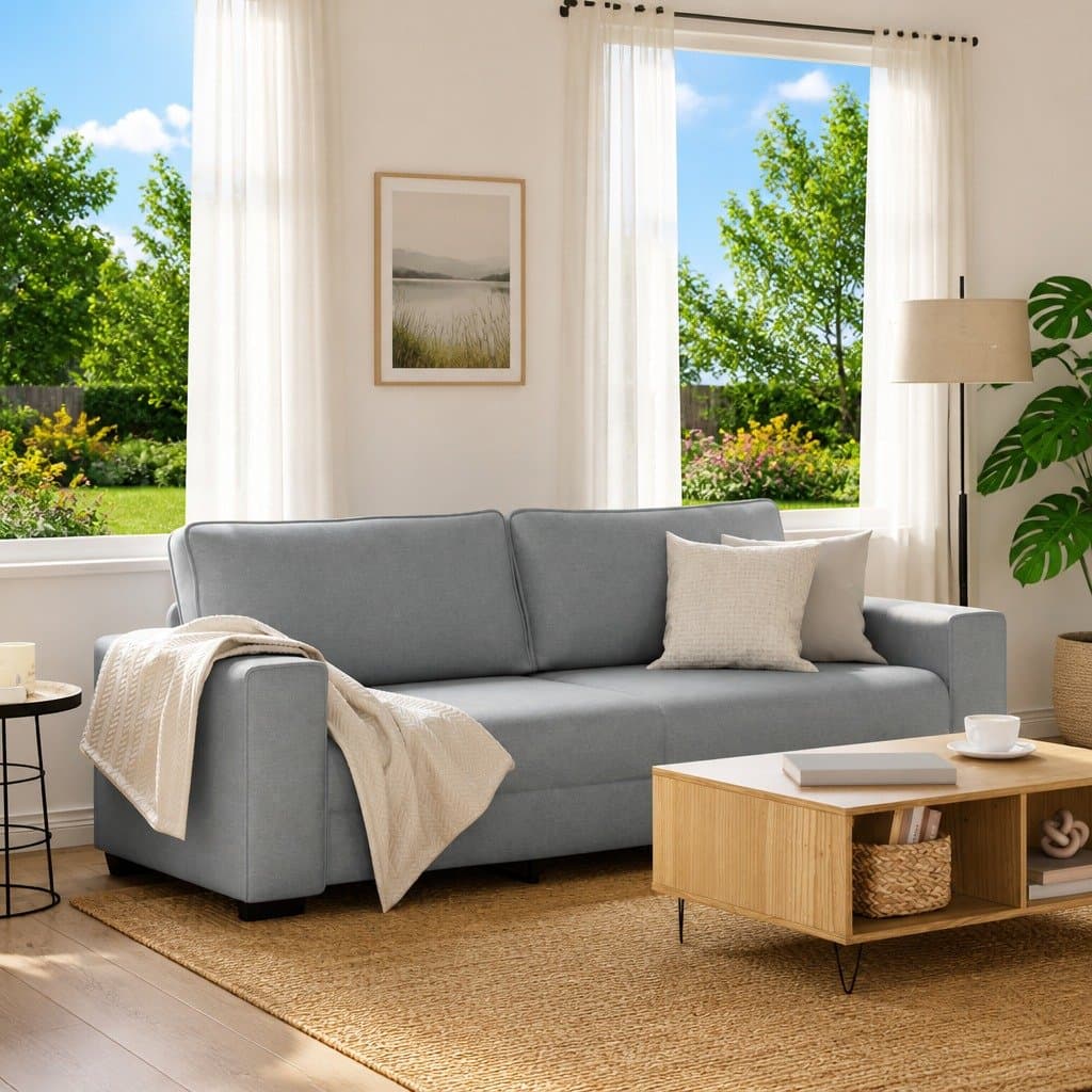 3-Seater Sofa in Grey Fabric for Living Rooms