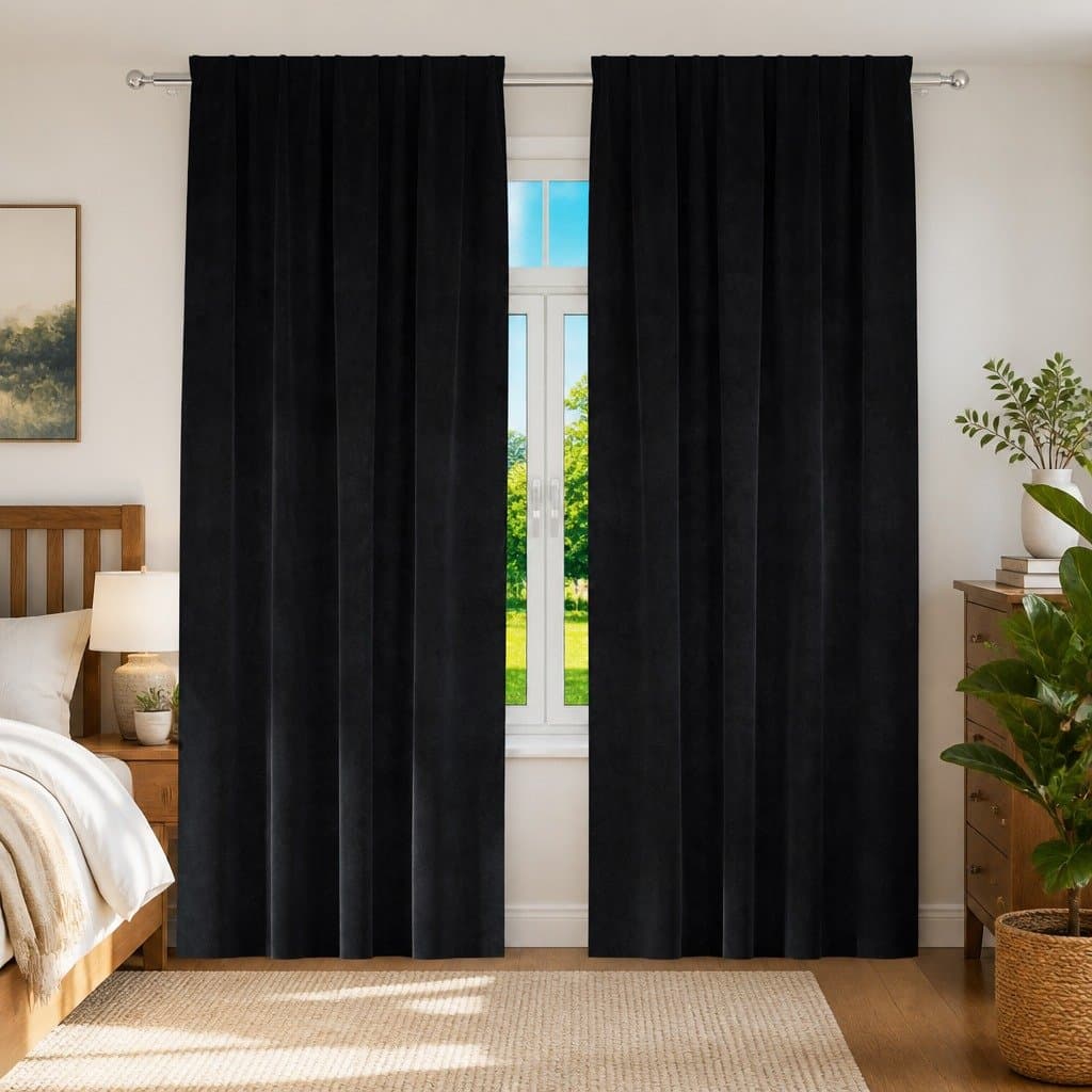 Black Velvet Blackout Curtains 2 Panels 140x245cm