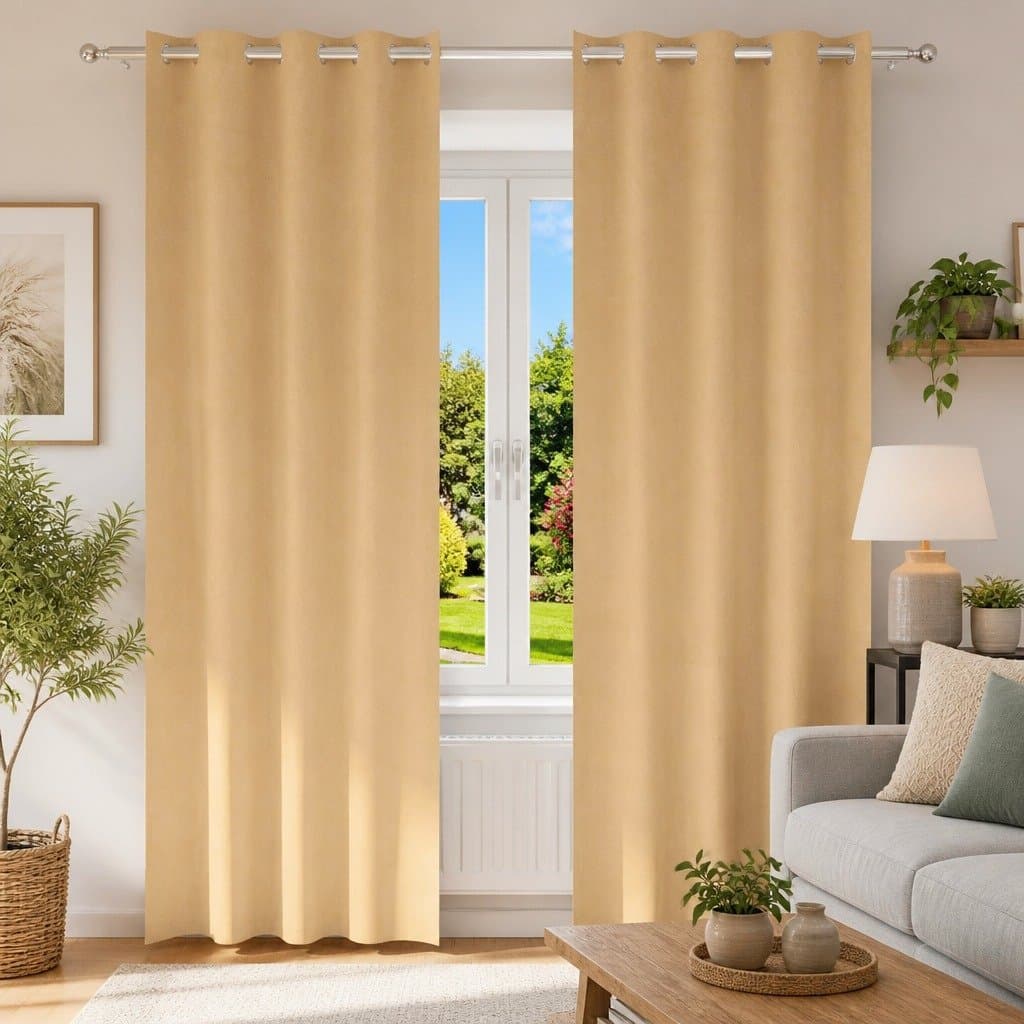 Beige Blackout Curtains with Rings, 2 pcs, 245 x 140 cm