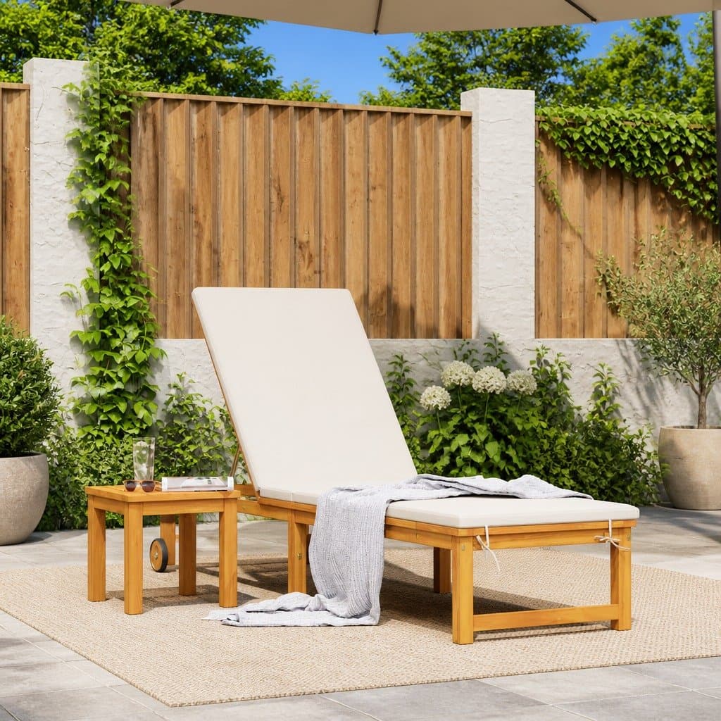 Brown Acacia Wood Reclining Sun Lounger for Patio