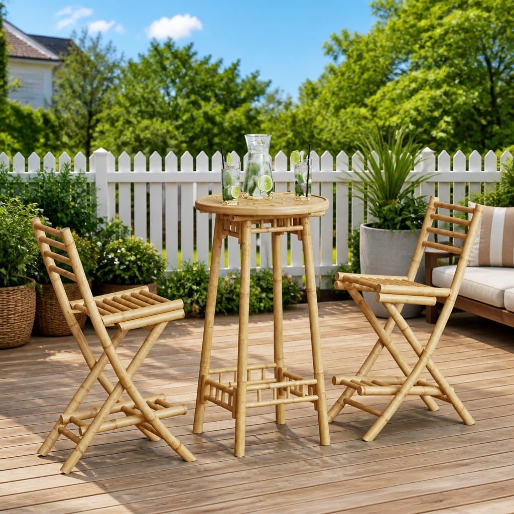 Outdoor Bar Set 3 Piece Foldable Bamboo Garden Patio Furniture Brown
